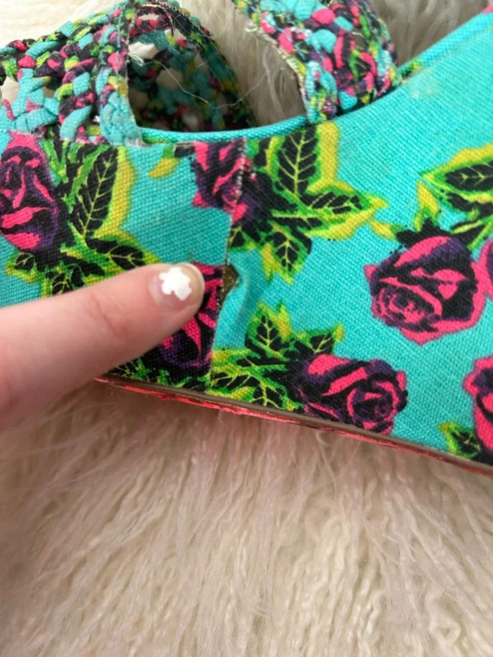 Betsey Johnson Busta Turquoise Floral Platform Wedge Sandals Size 10 - Picture 7 of 7